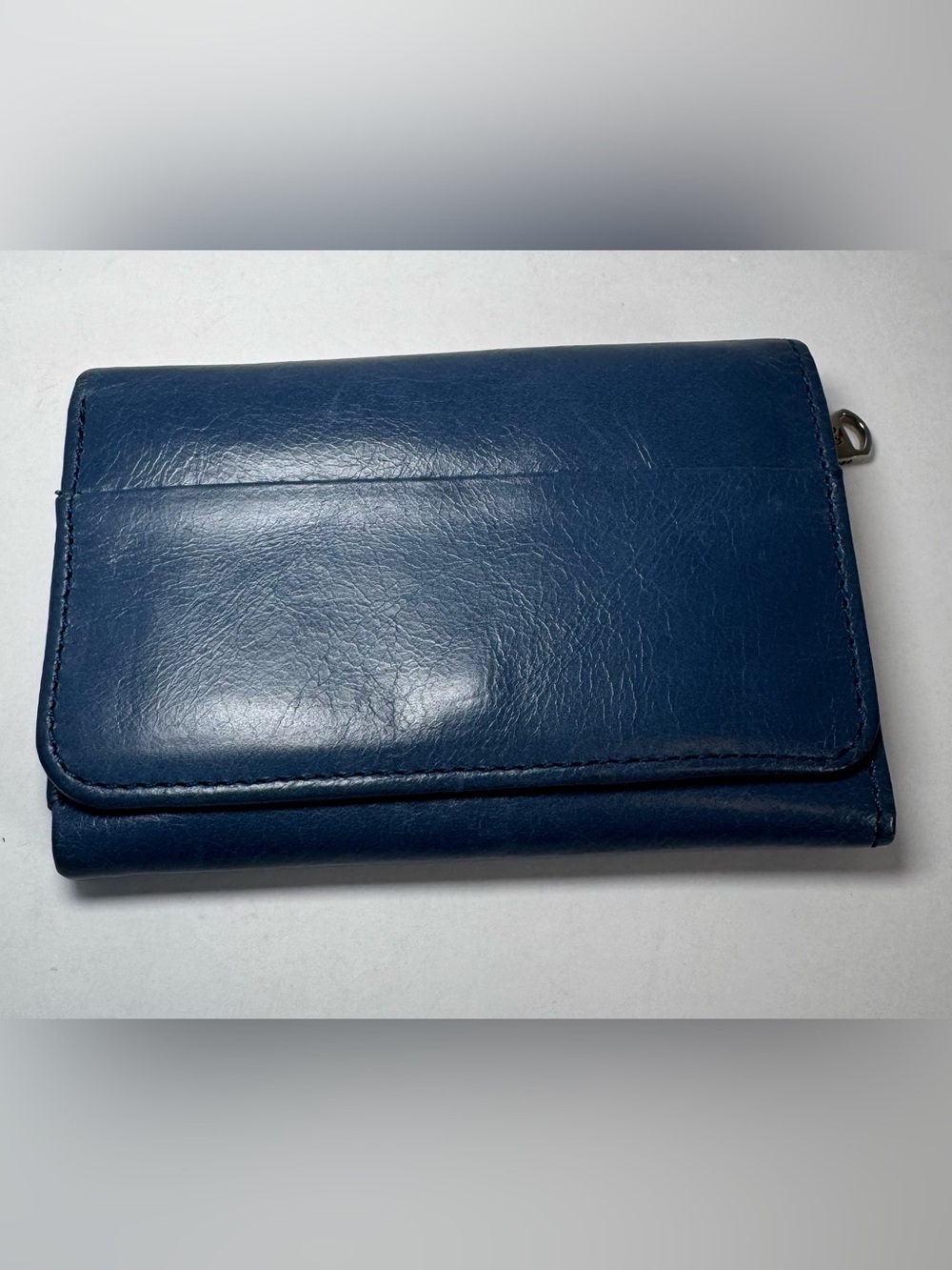 HOBO Jill Leather Trifold Wallet – Deep Blue Polished Vintage Hide